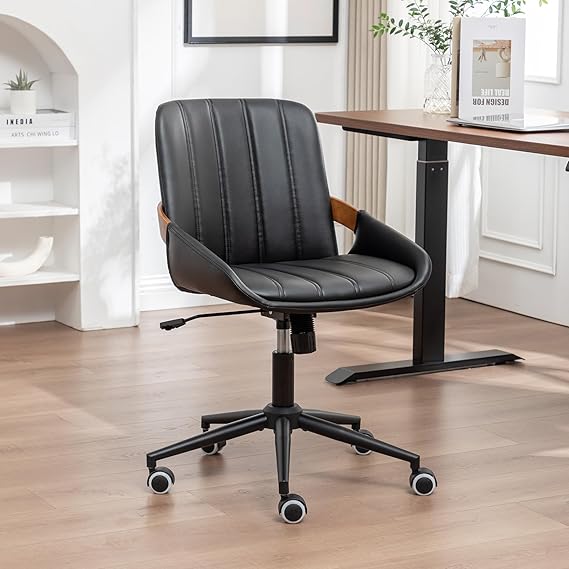 PU Leather Desk Chair with Wheels - Adjustable Height Swivel Office Chair