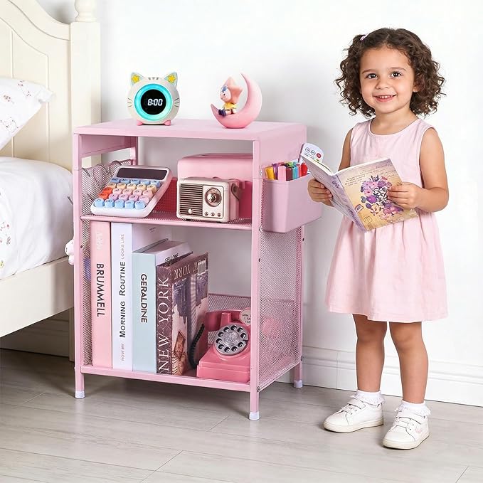 Purple Kids Nightstand 3-Tier Small Side Table