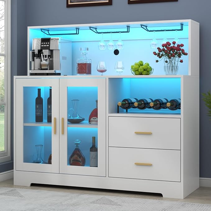 LED Bar Cabinet with Wine Rack Storage