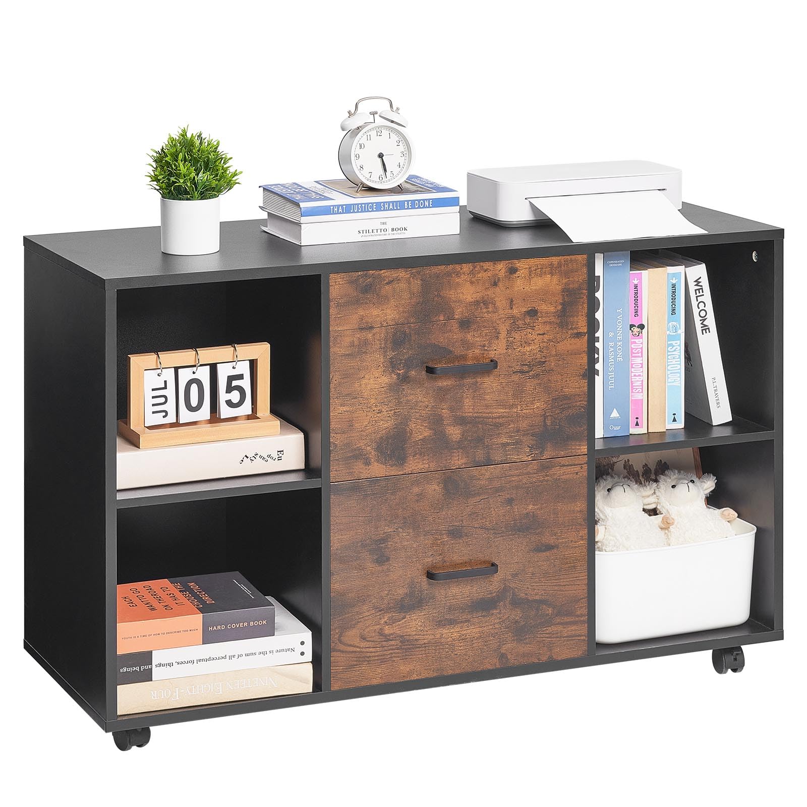2 Drawer Mobile File Cabinet with Open Shelves
