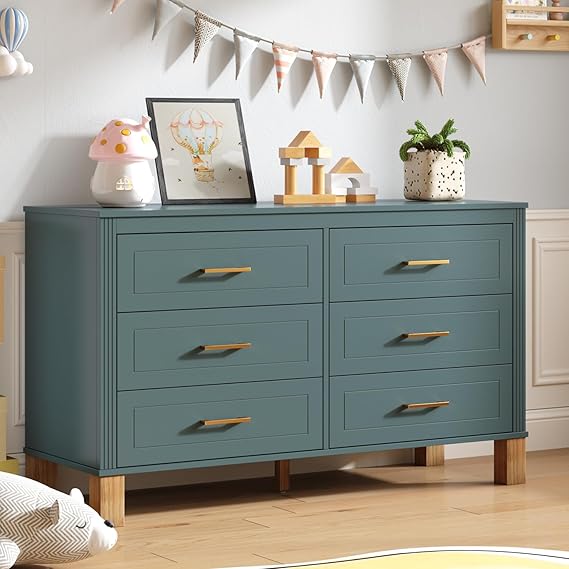 6-Drawer Dresser with Metal Handle and Solid Wood Legs