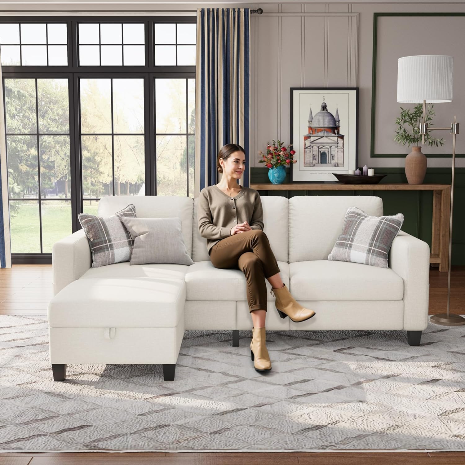 L-Shaped Sectional Sofa with Storage Ottoman