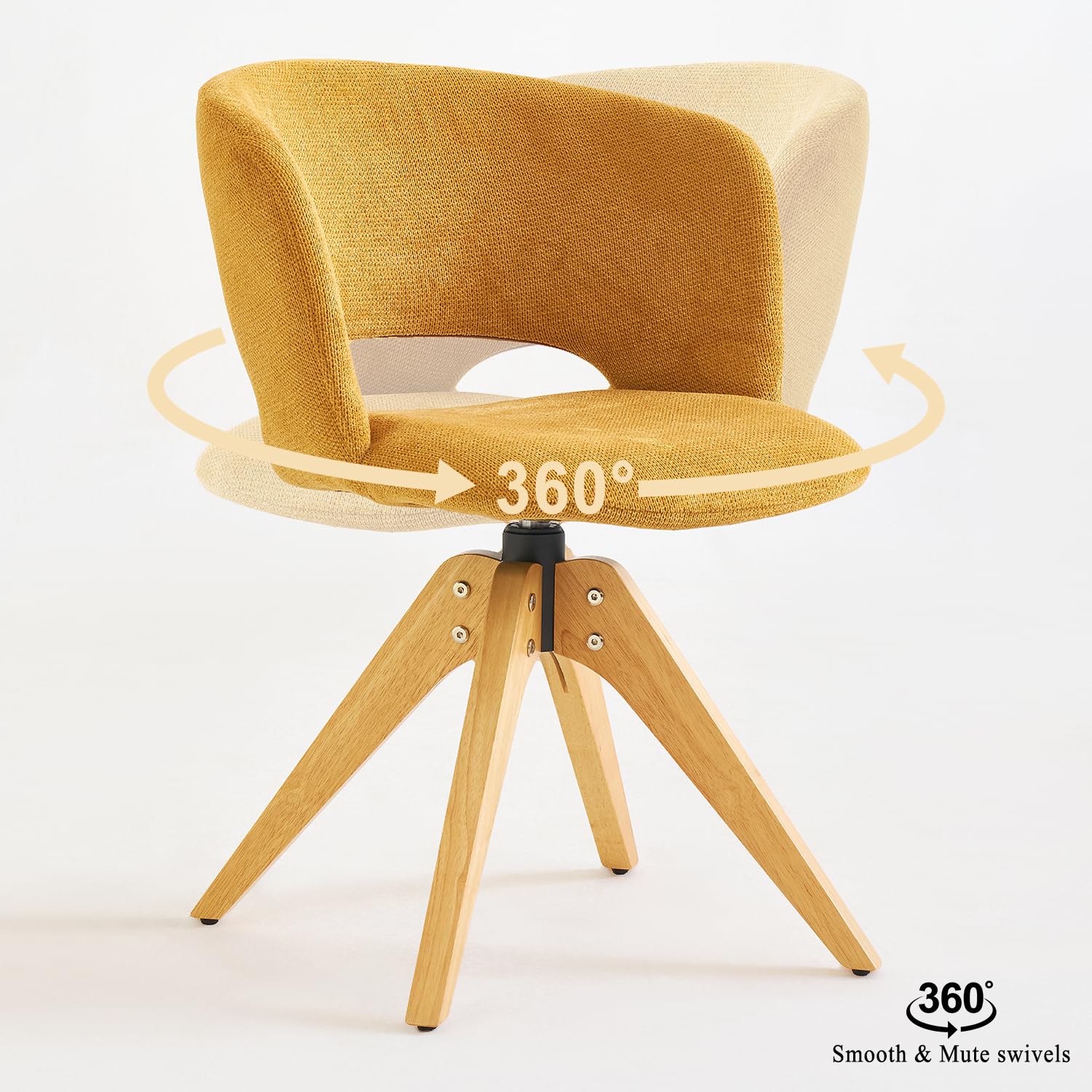 Mid-Century Modern Swivel Accent Chair with Oak Wood Legs
