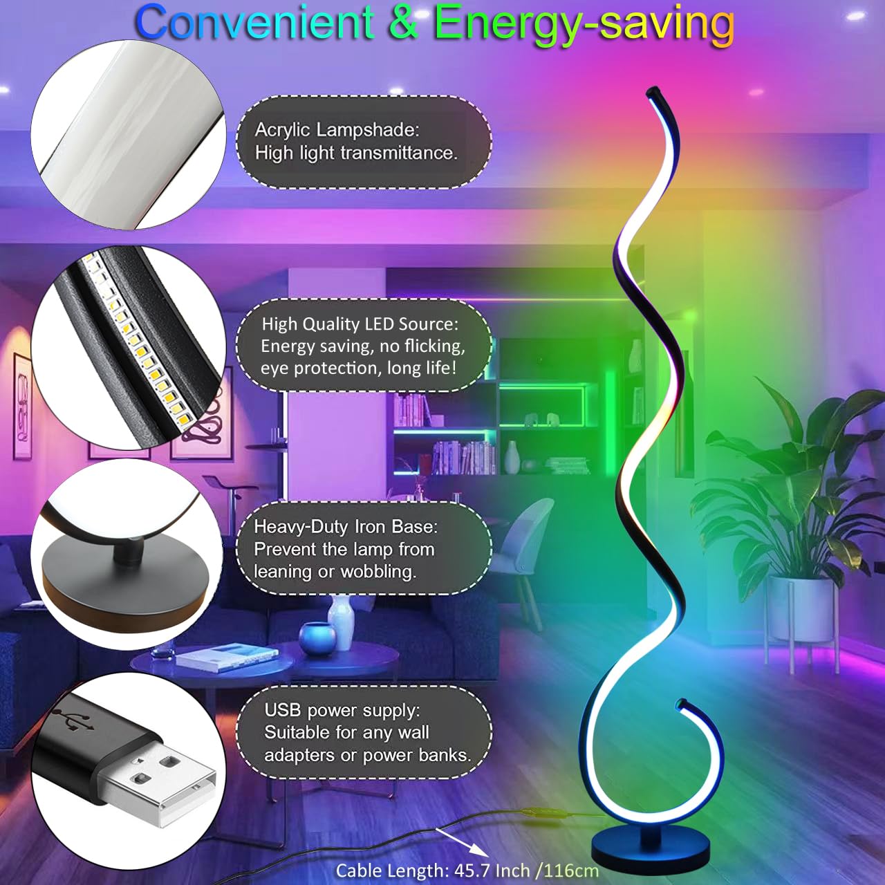 RGB Spiral Floor Lamp with Smart LED and Music Sync