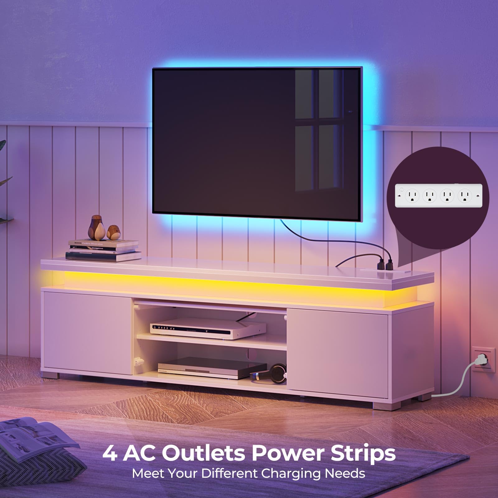 TV Stand with LED Lights & Power Outlet