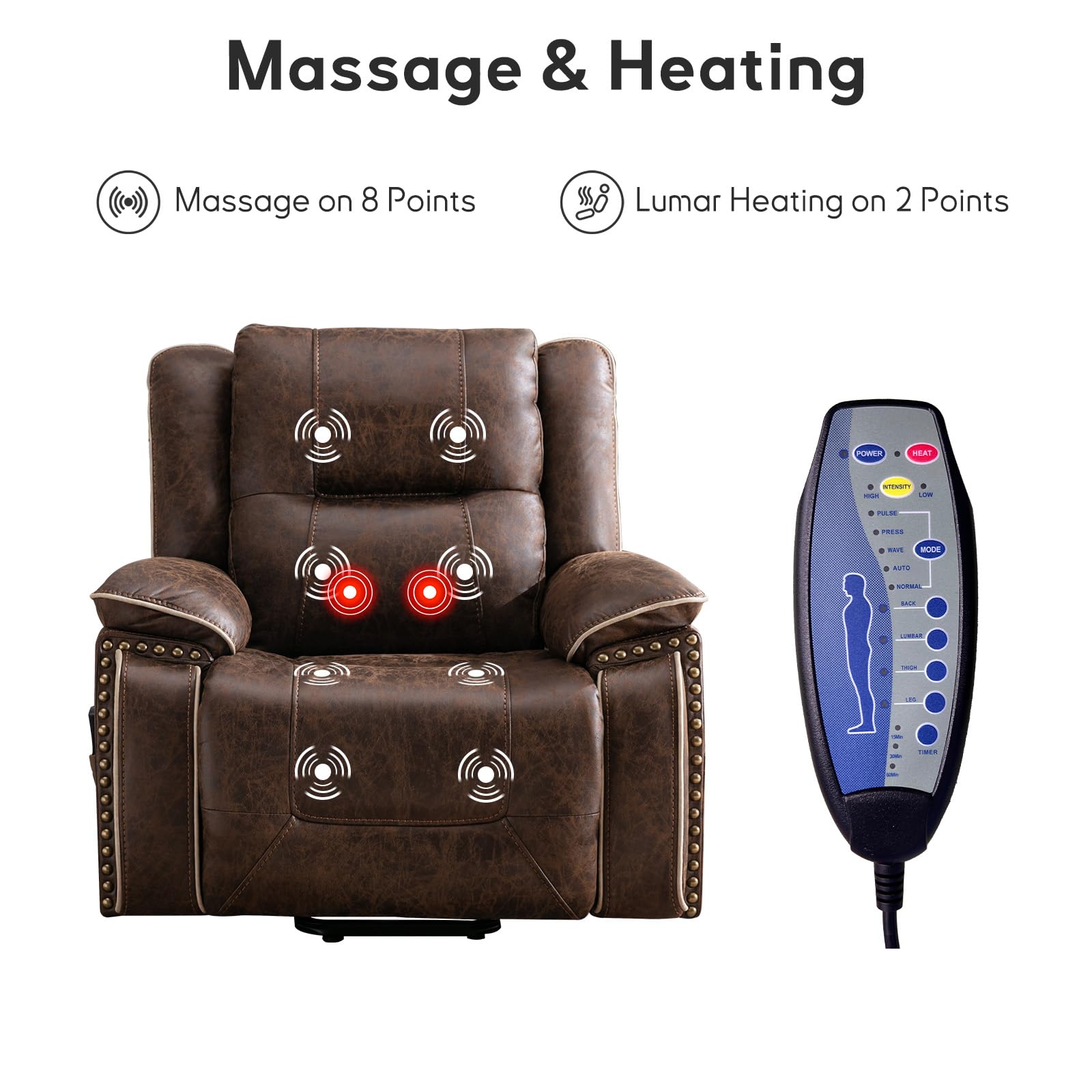 Power Lift Recliner Chair with Massage and Heat