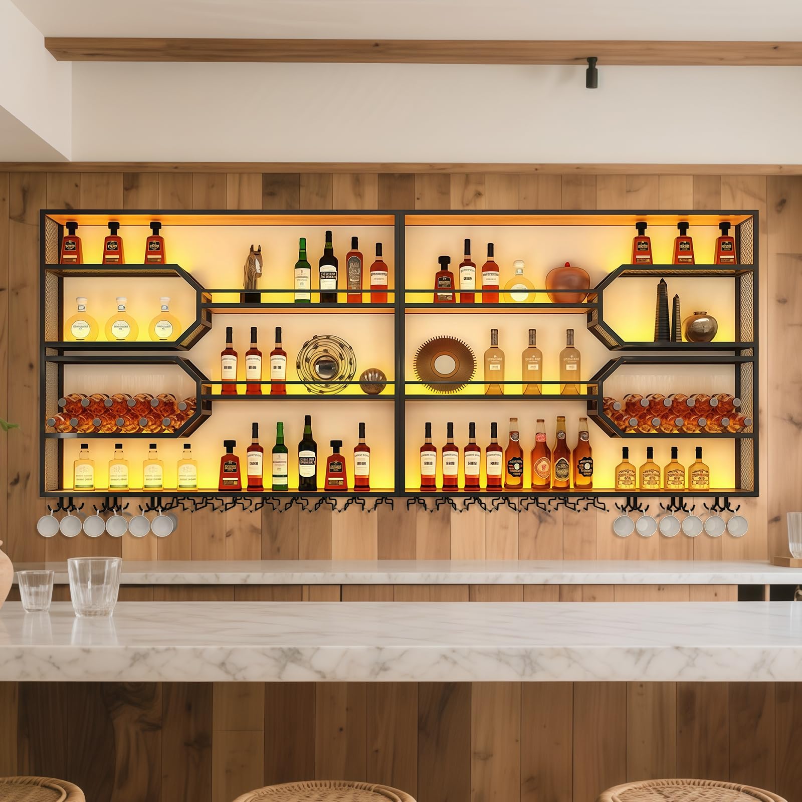 Wall Mounted Wine Rack with LED Light