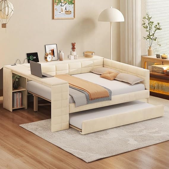 Full Size Corner Daybed with Trundle and Desk