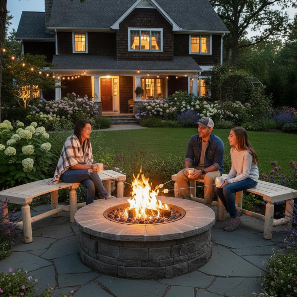 Curved Fire Pit Bench Solid Wood Backless Outdoor Seating