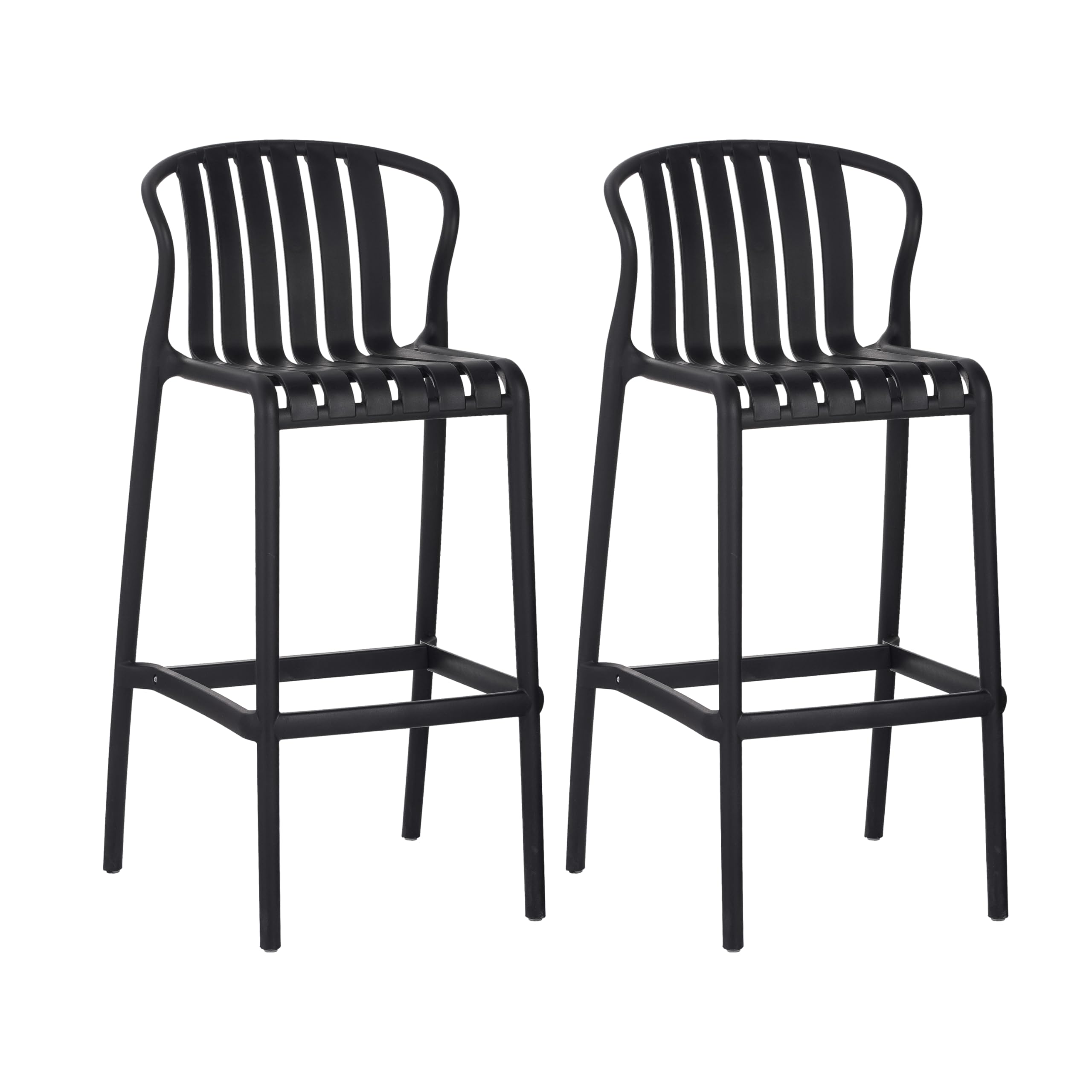 Outdoor Plastic Bar Stool Set of 2 Black