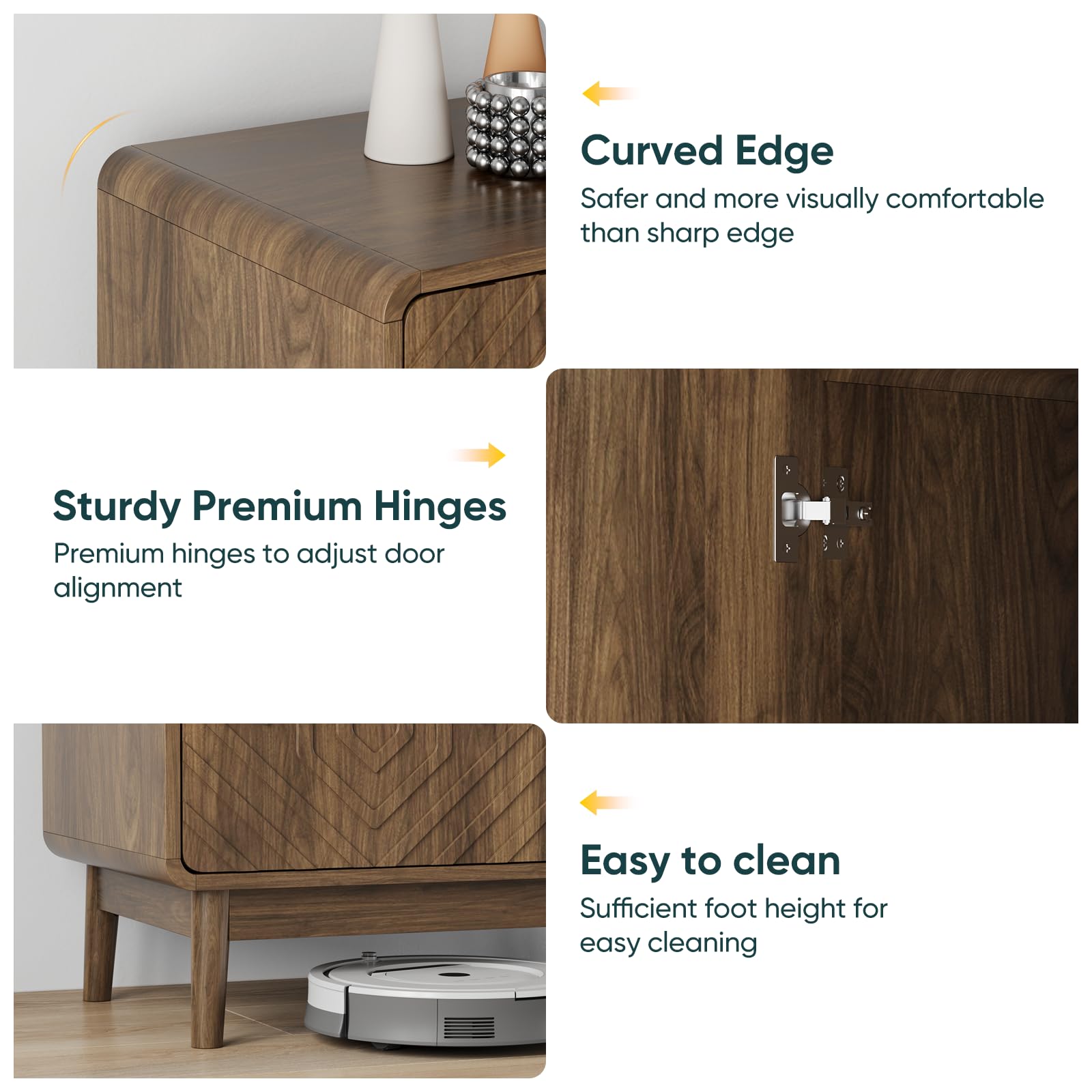 Walnut 4-Door Sideboard Buffet Cabinet with Adjustable Shelves