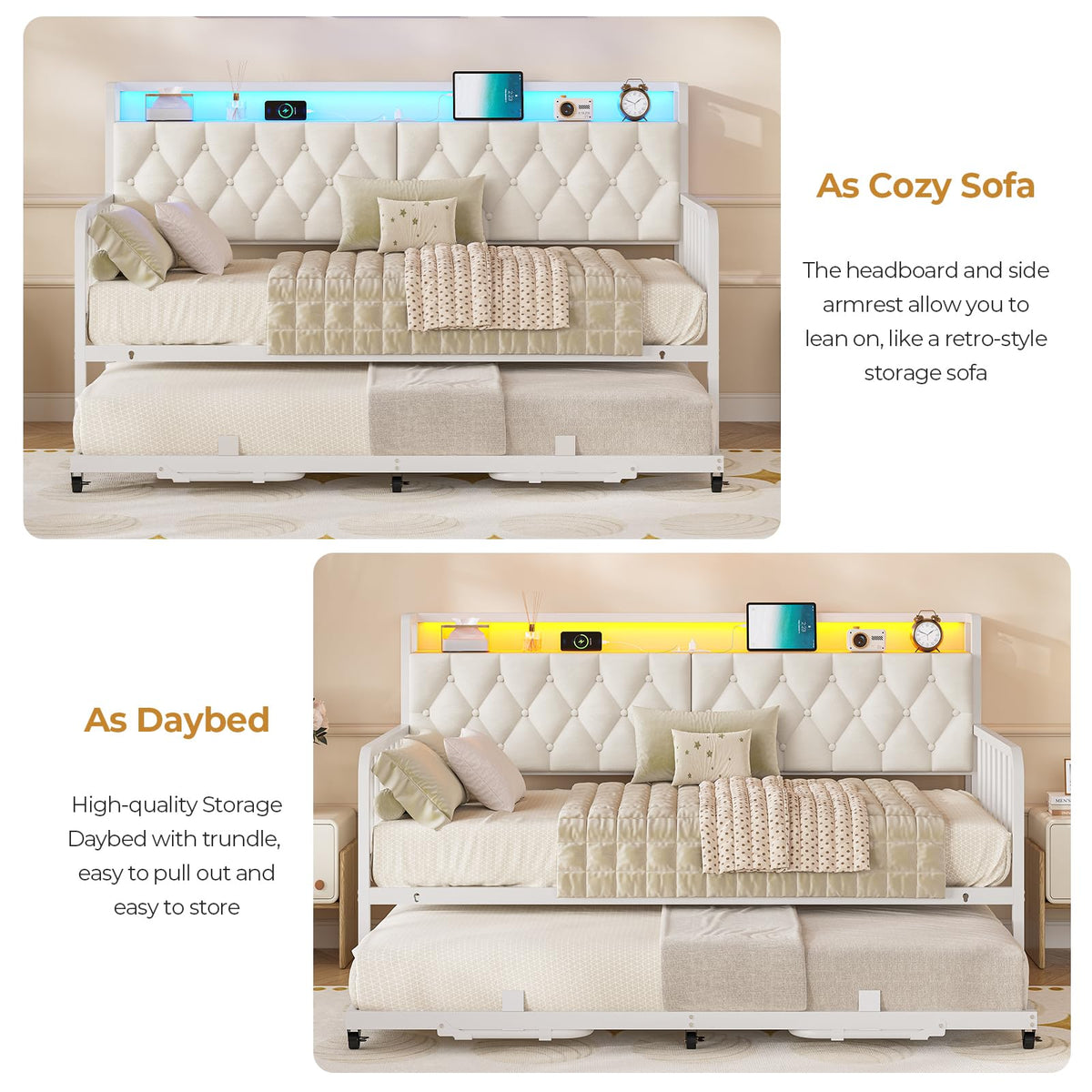 Twin to King Daybed with Trundle and Charging Station