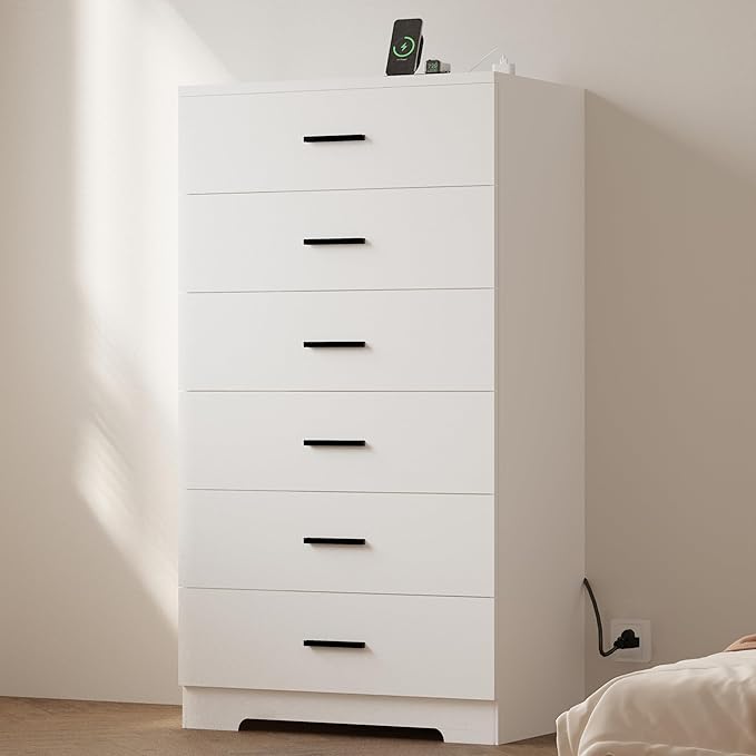 48" Tall Dresser with Charging Station - 6 Drawer Storage Organizer