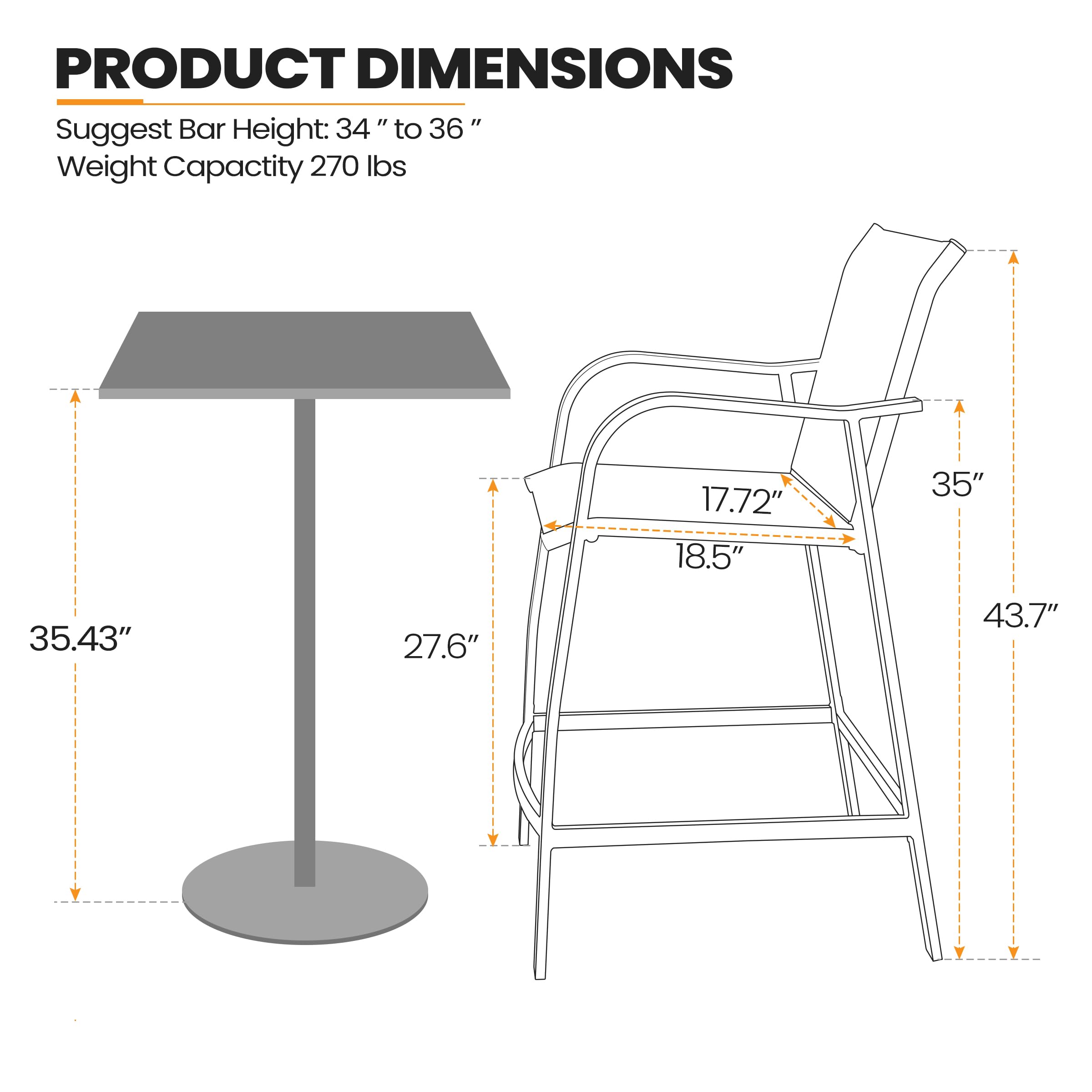 Outdoor Bar Stools Set of 2 with Armrests