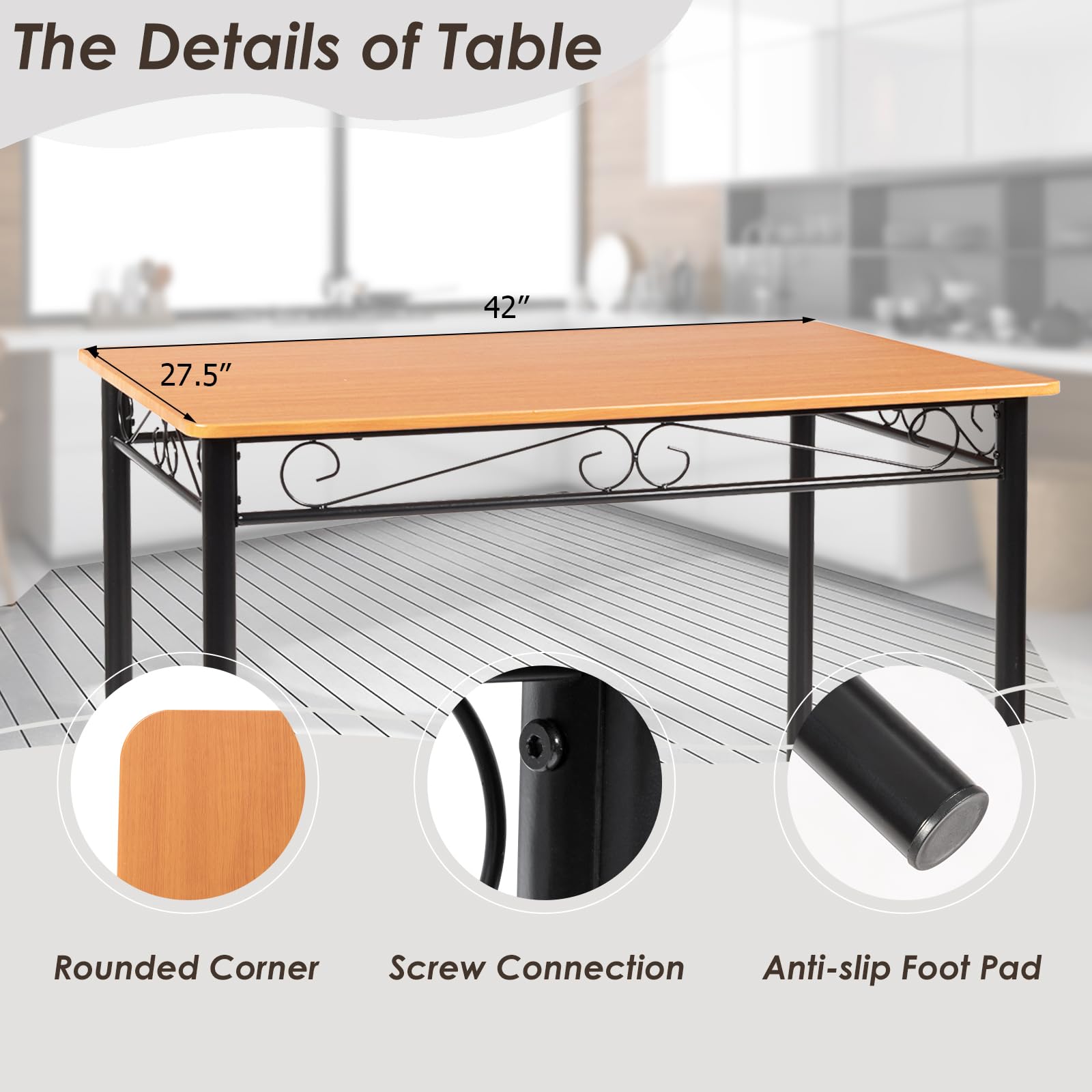 5-Piece Dining Table Set with Cushioned Chairs
