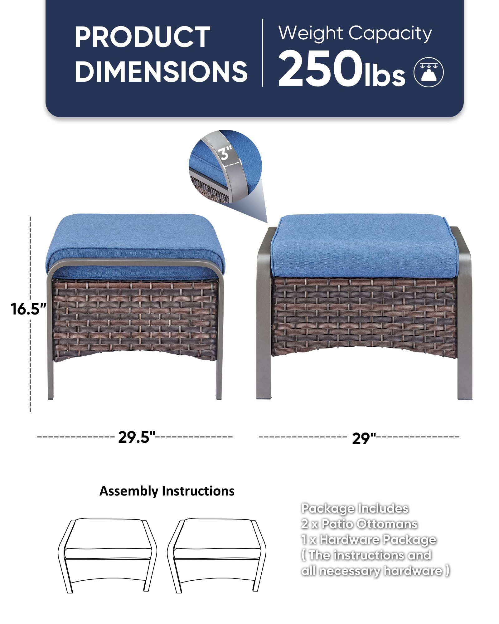 Outdoor Wicker Ottomans with Removable Cushions
