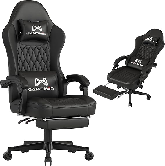 Gaming Chair with Footrest - Ergonomic PU Leather Computer Chair with Lumbar Support