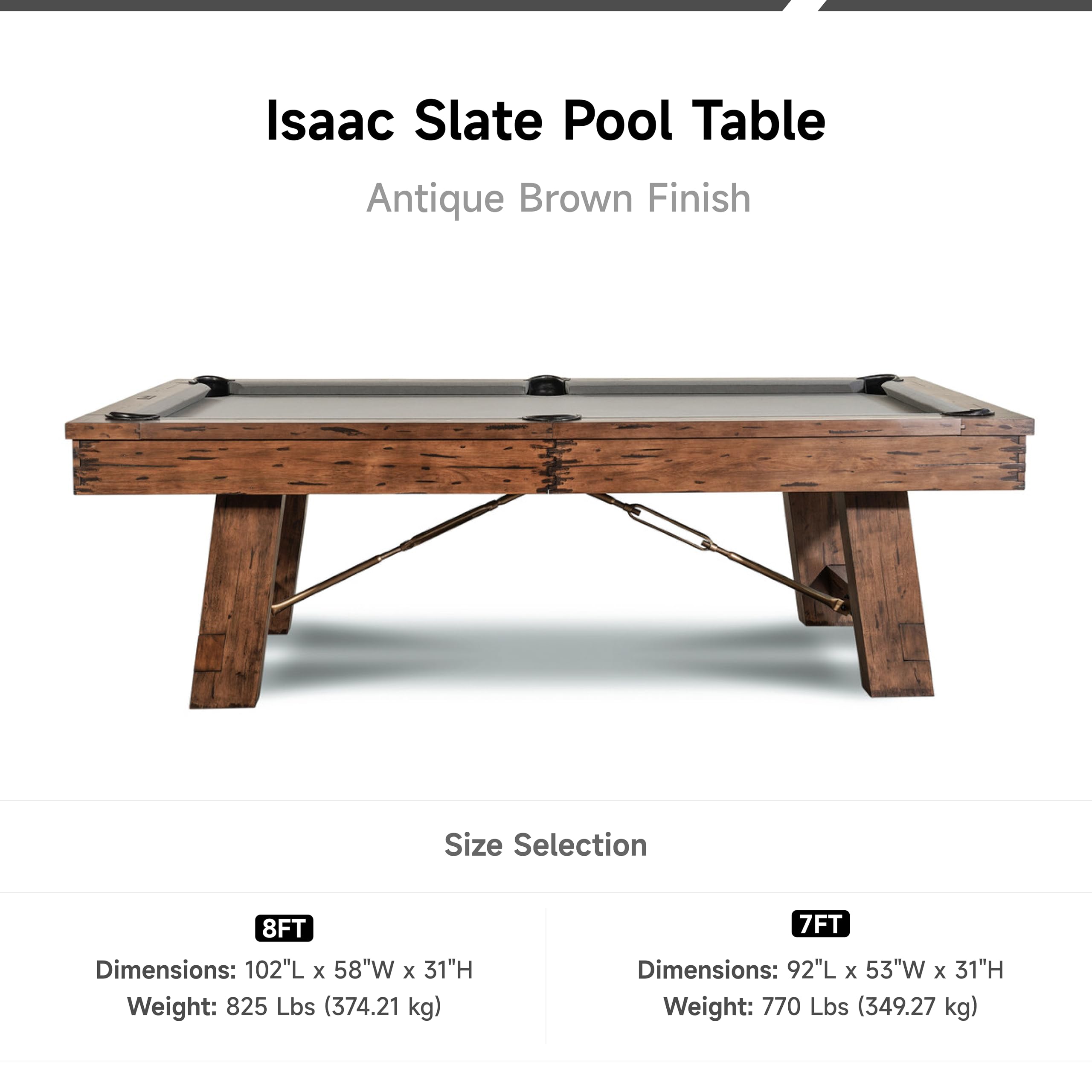 8ft Slate Pool Table Antique Brown