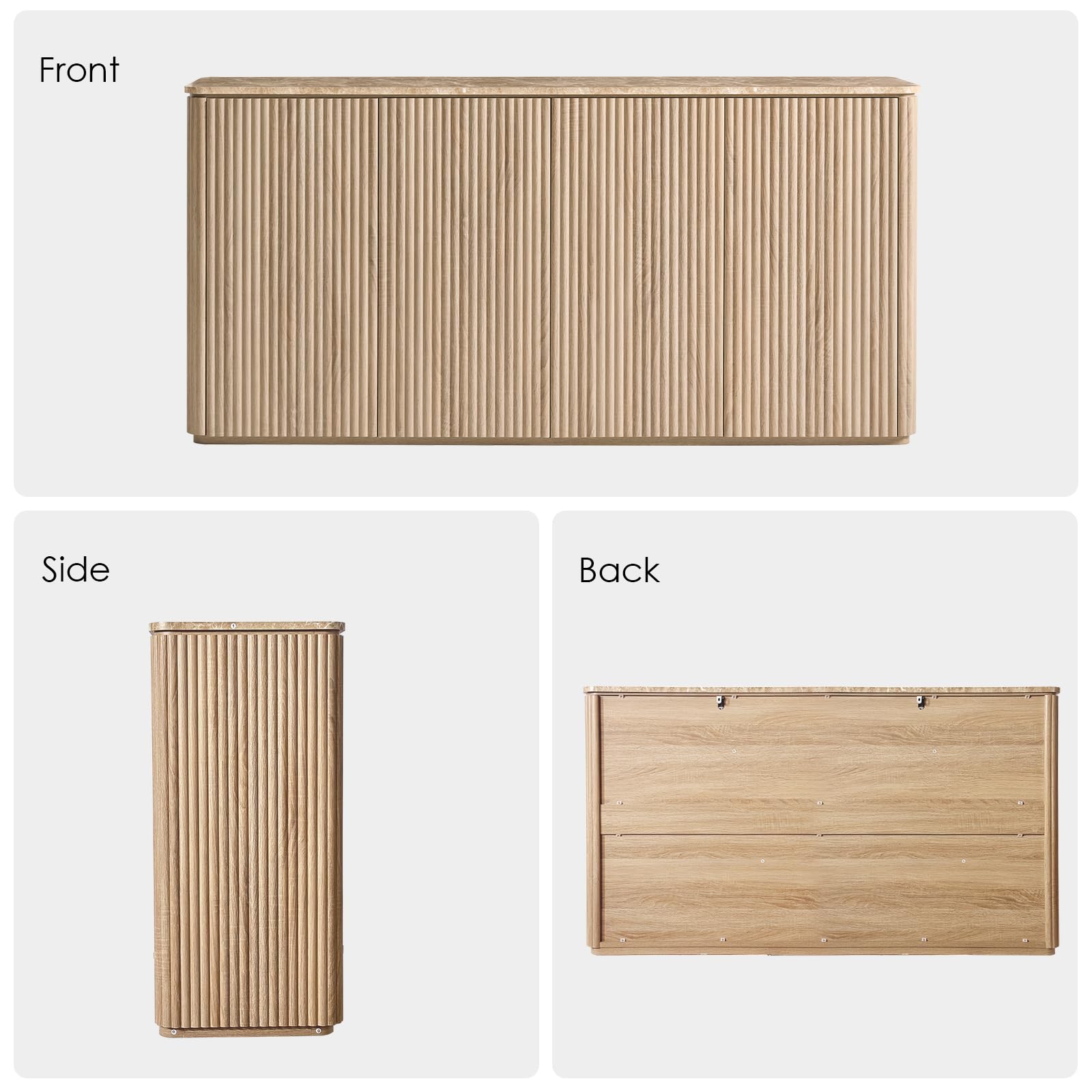 Fluted Sideboard Cabinet with Storage 64 Inch