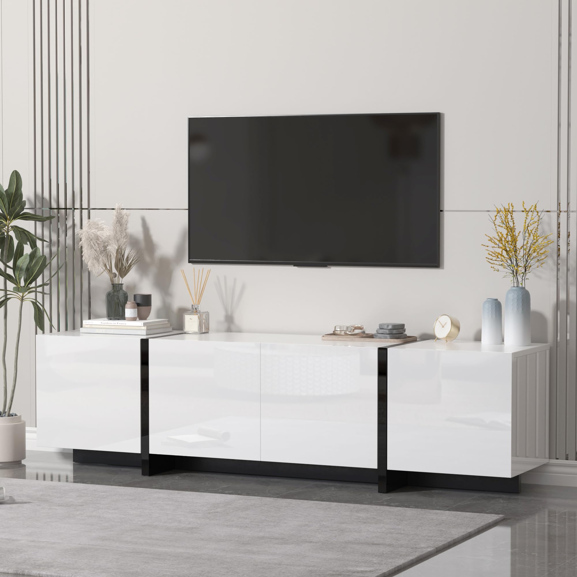67" Wide High Gloss Modern TV Stand with Storage