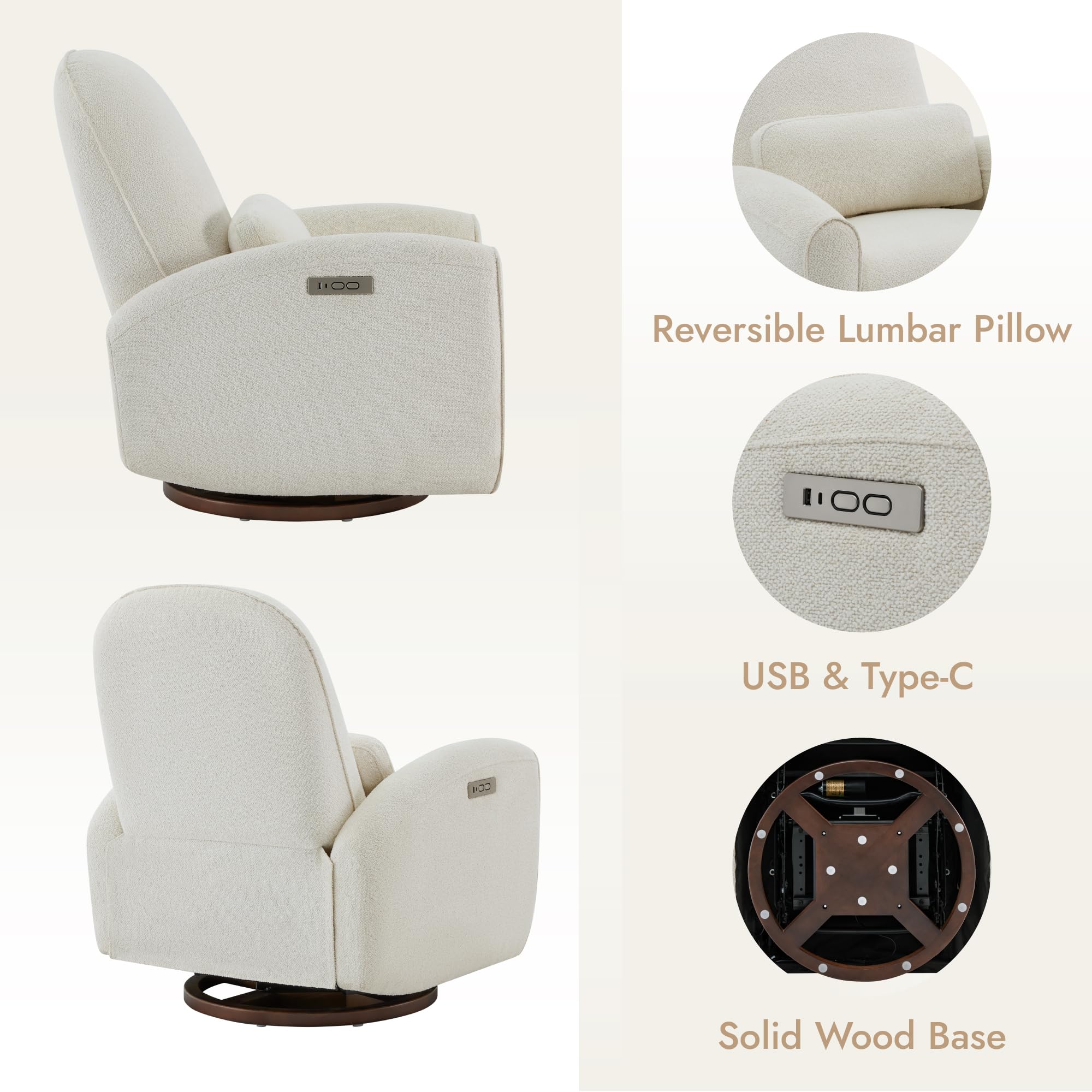 Power Recliner Chair with Swivel and USB Charging