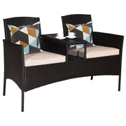 Outdoor Rattan Loveseat Conversation Set with Cushions & Coffee Table