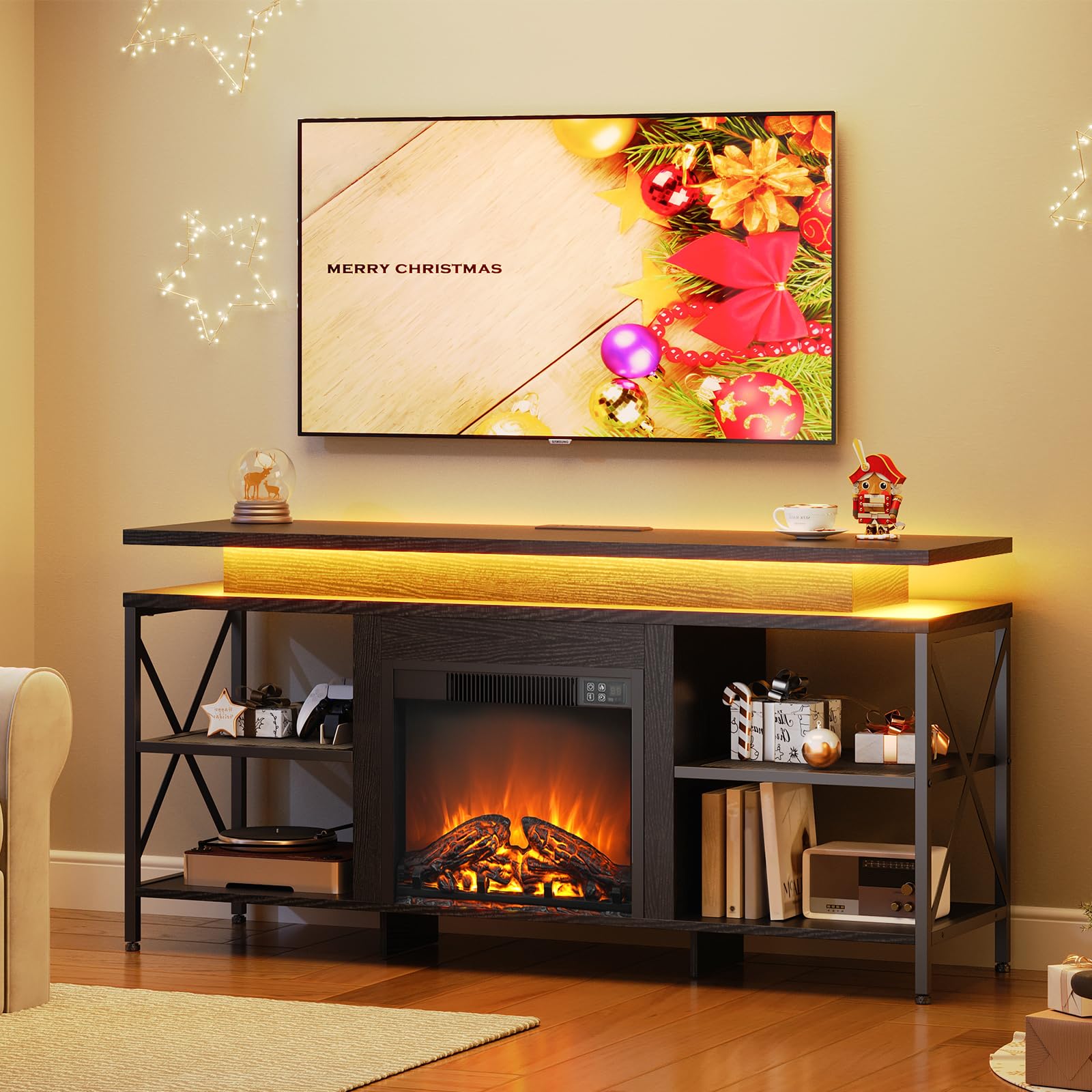 Fireplace TV Stand with LED Lights for 65 Inch TVs
