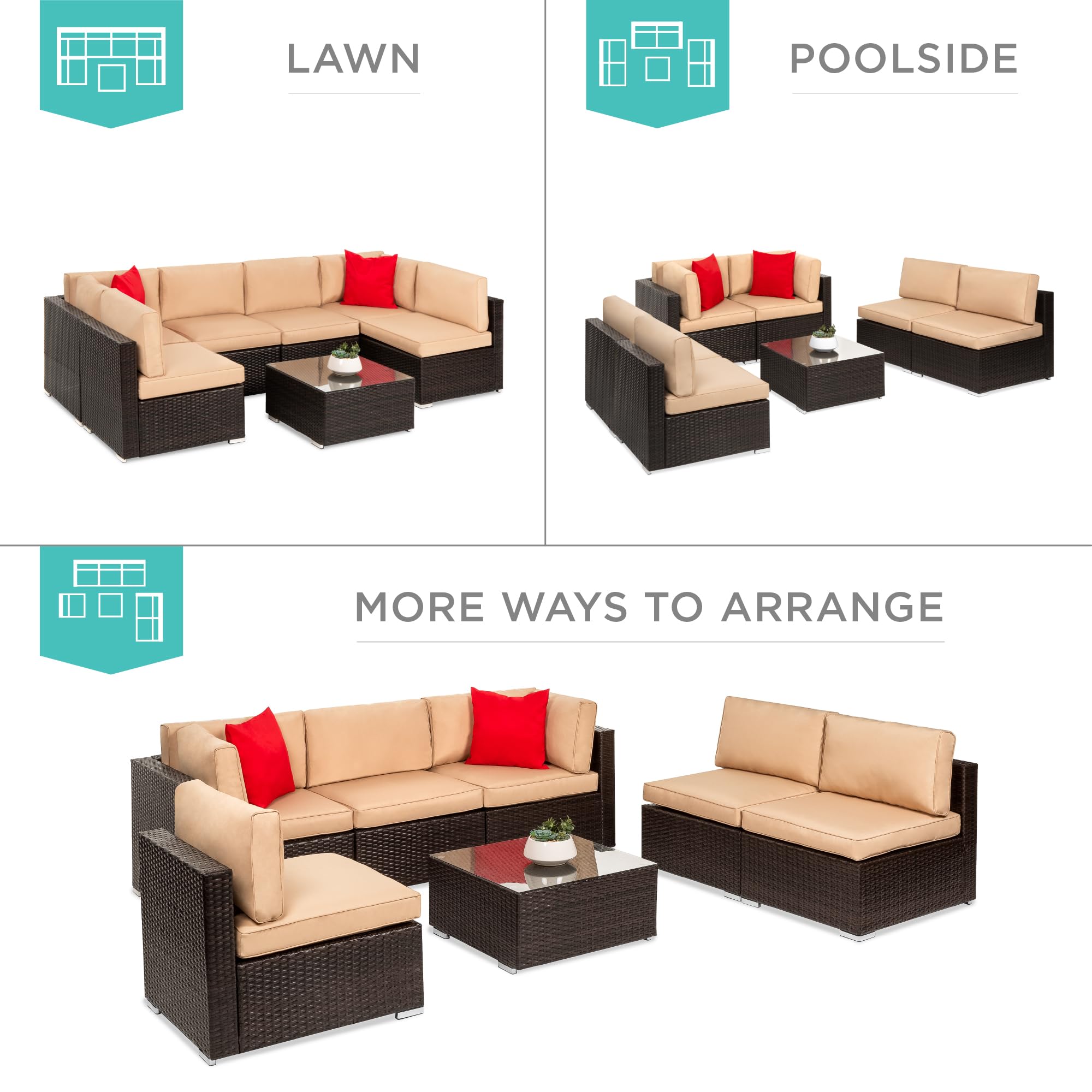 7-Piece Modular Wicker Patio Sectional Set