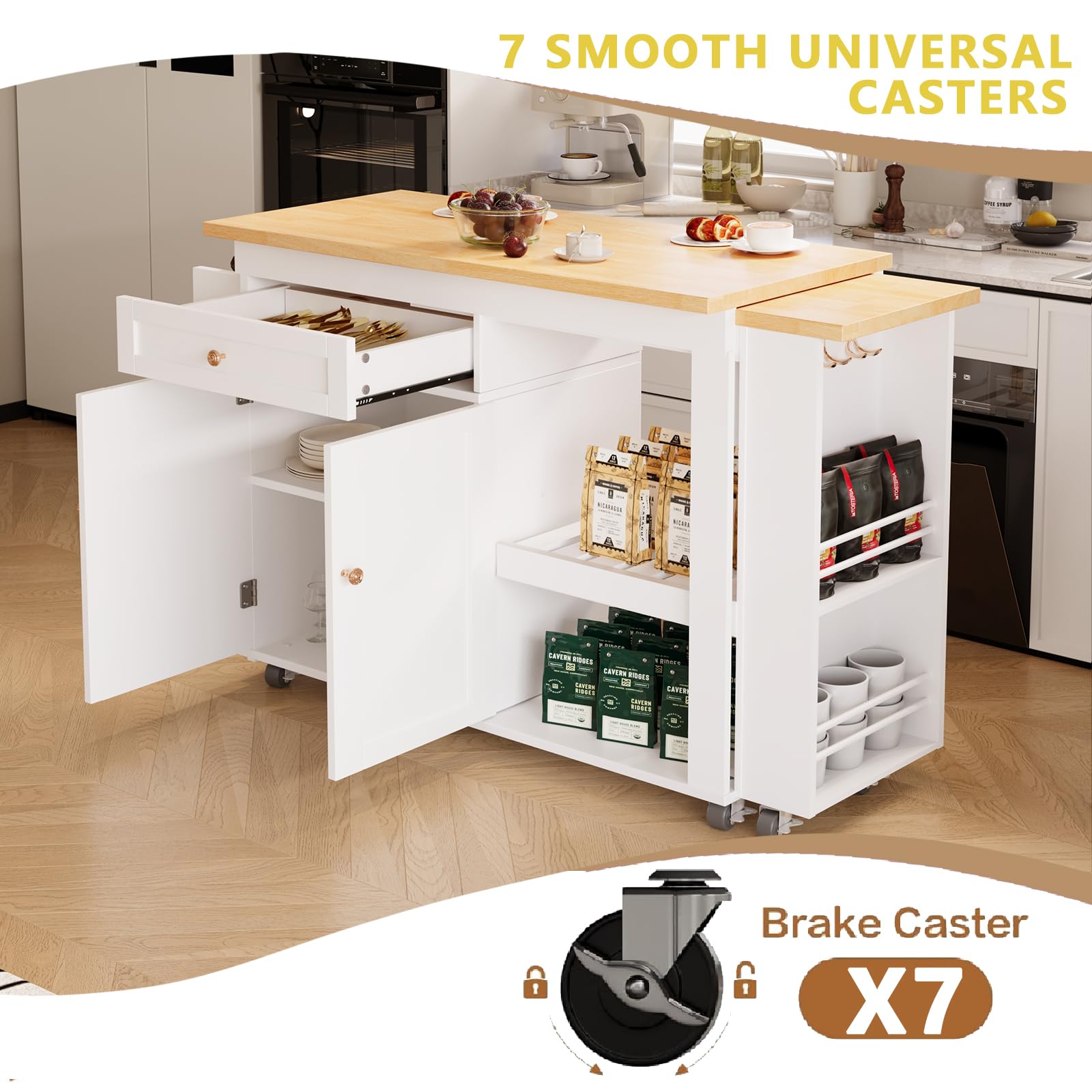 81.5" Kitchen Island with Extendable Dining Table on Wheels