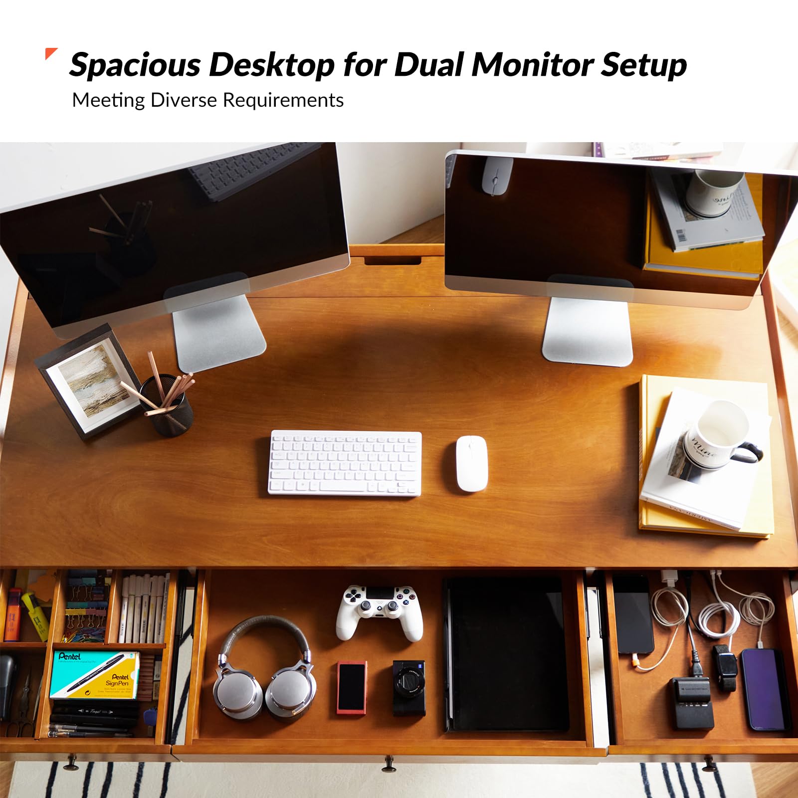 Mid-Century Modern Writing Desk with Drawers