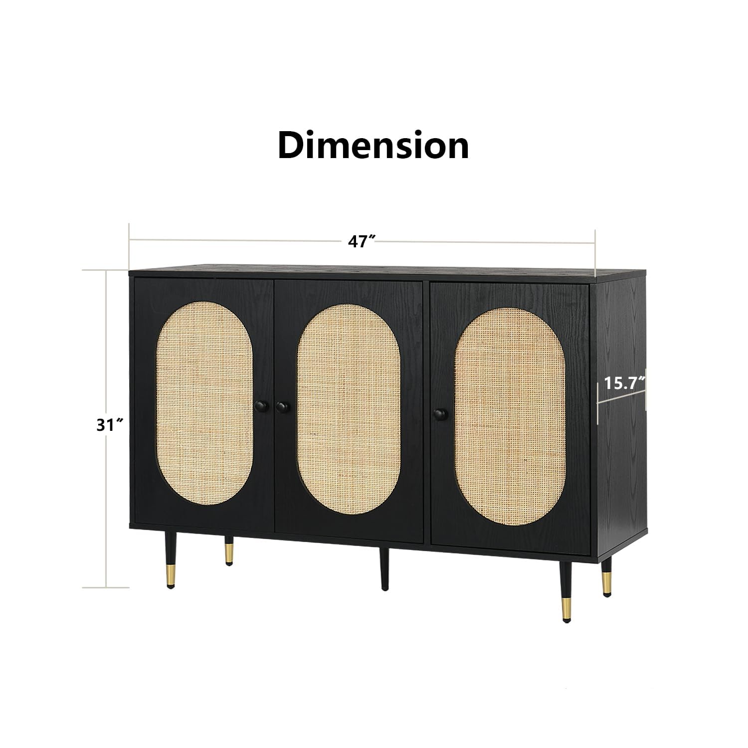 Black Rattan Buffet Cabinet with Adjustable Shelves