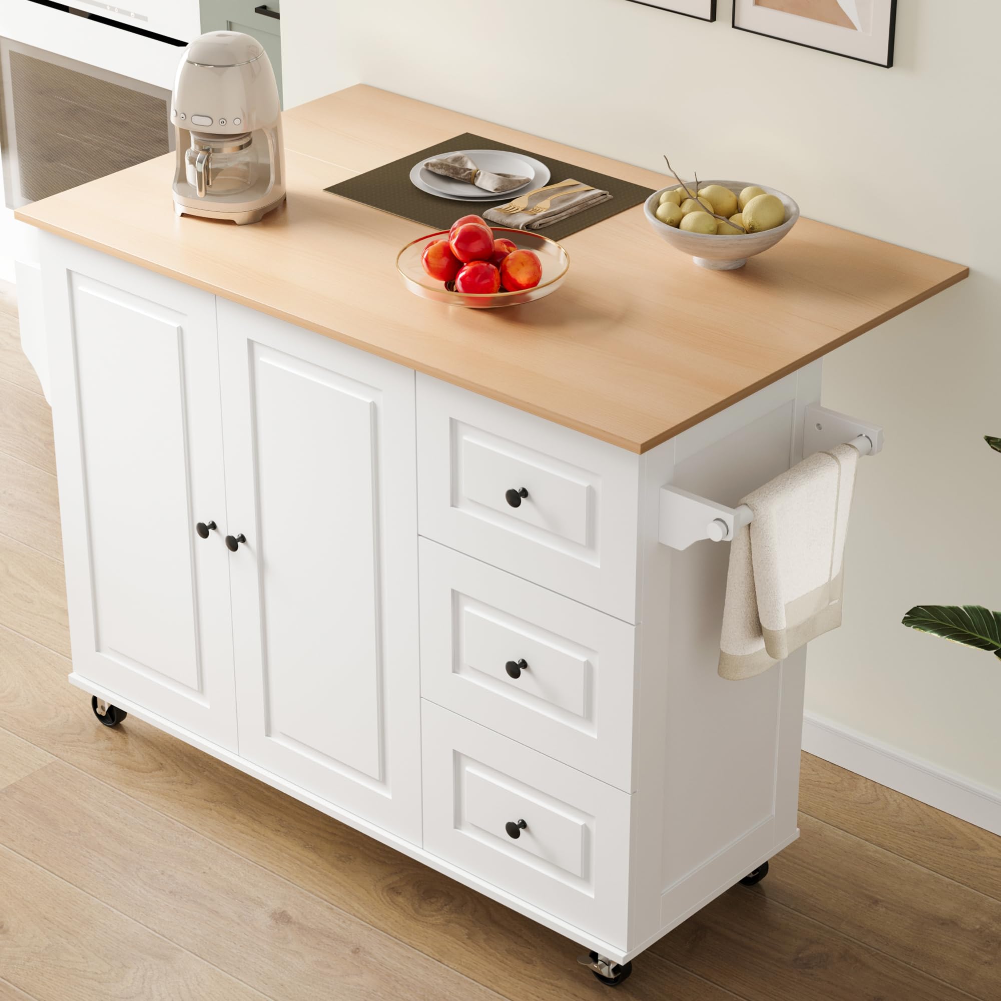 Mobile Kitchen Island with Drop Leaf and Storage