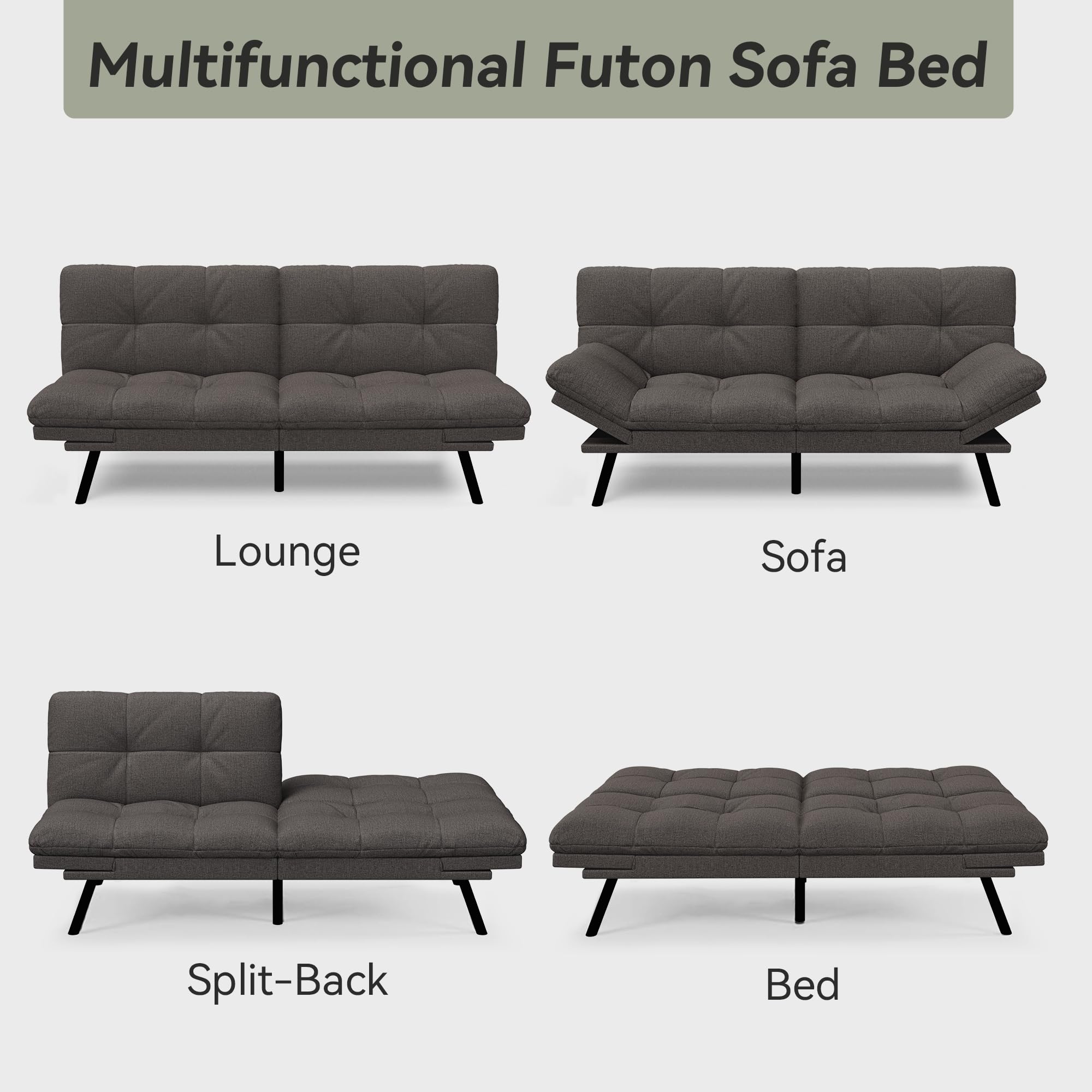 Convertible Futon Sofa Bed with Memory Foam