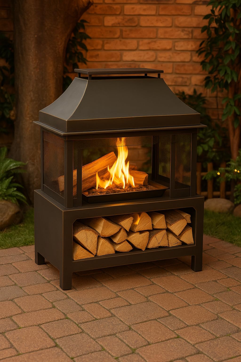 Outdoor Wood Burning Fireplace with Chimney and Grill