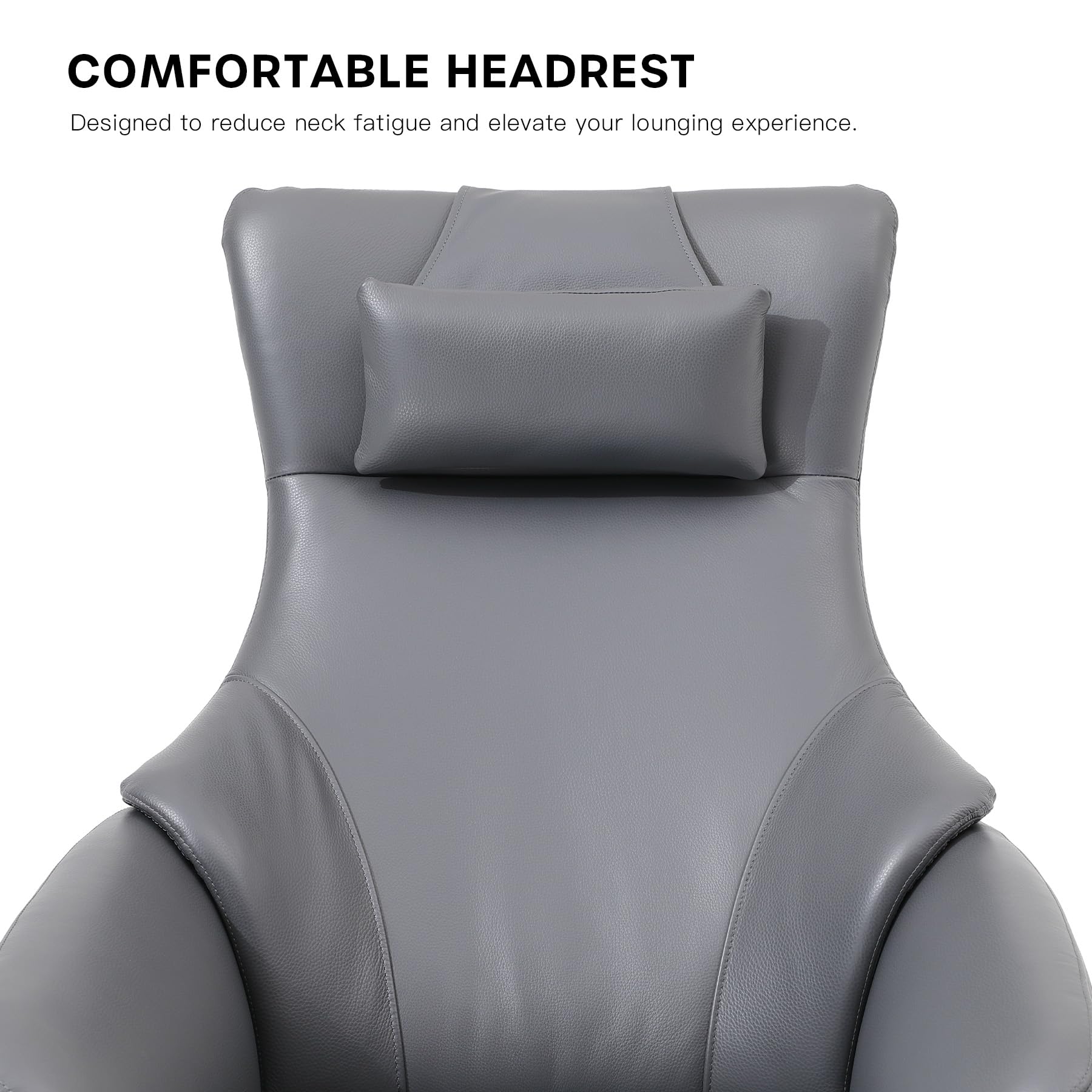Genuine Leather Reclining Swivel Chair with Ottoman