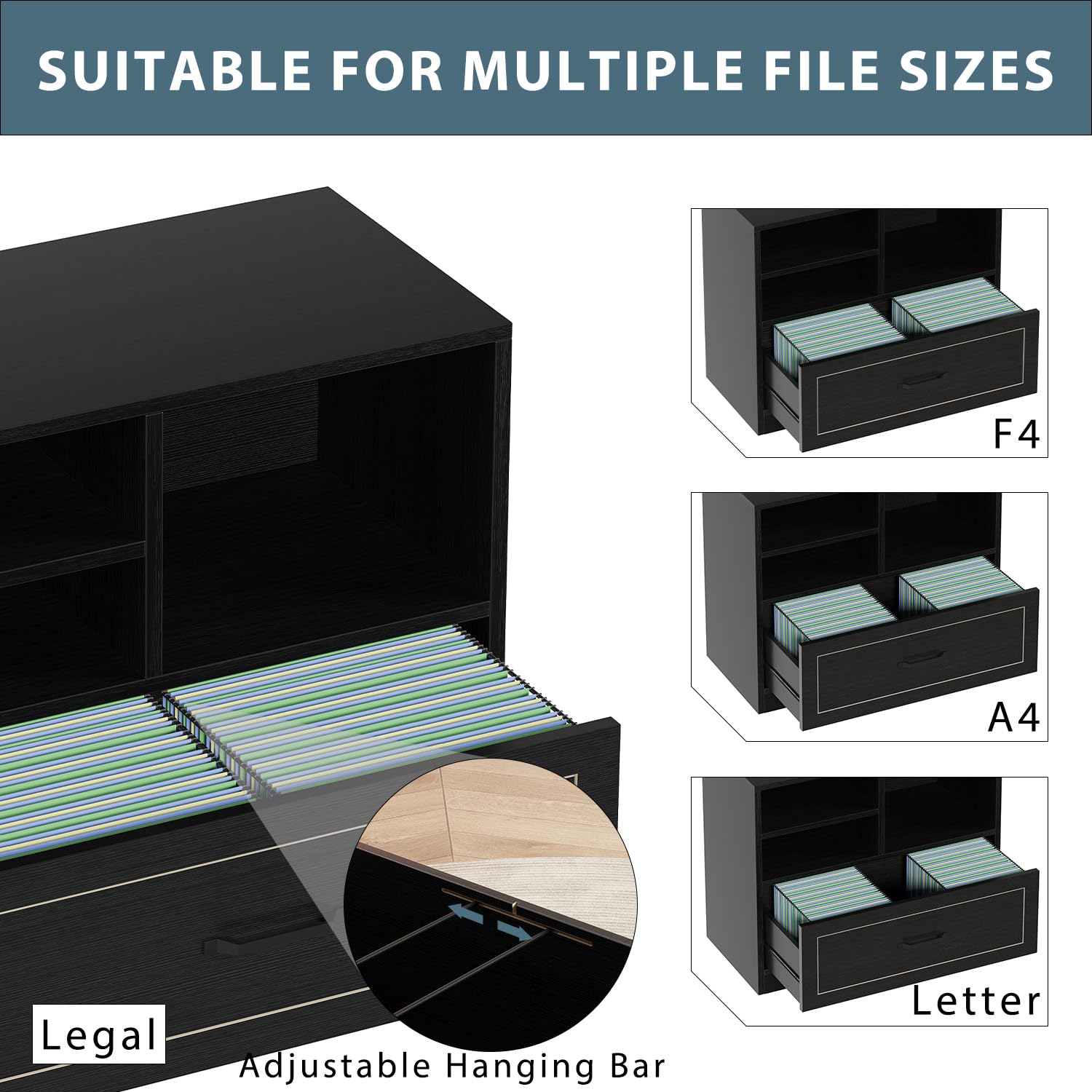 Lateral Filing Cabinet with Drawer and Storage Shelves