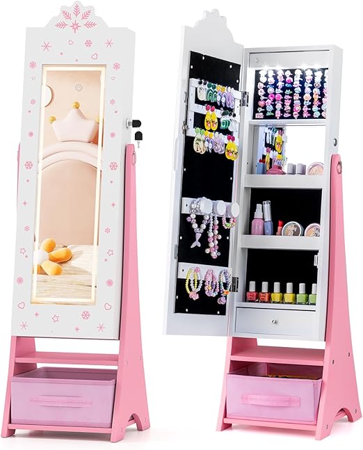 Kids Jewelry Armoire Cabinet with Full-Length Mirror