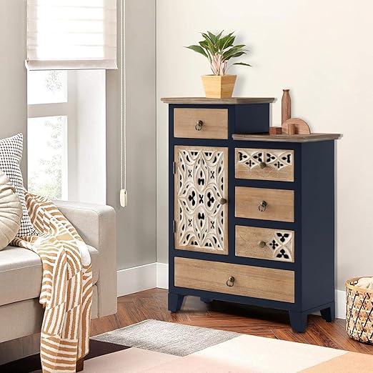 Vintage Accent Chest with 5-Drawers and Door