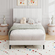 Twin Bed Frame with Upholstered Linen Headboard