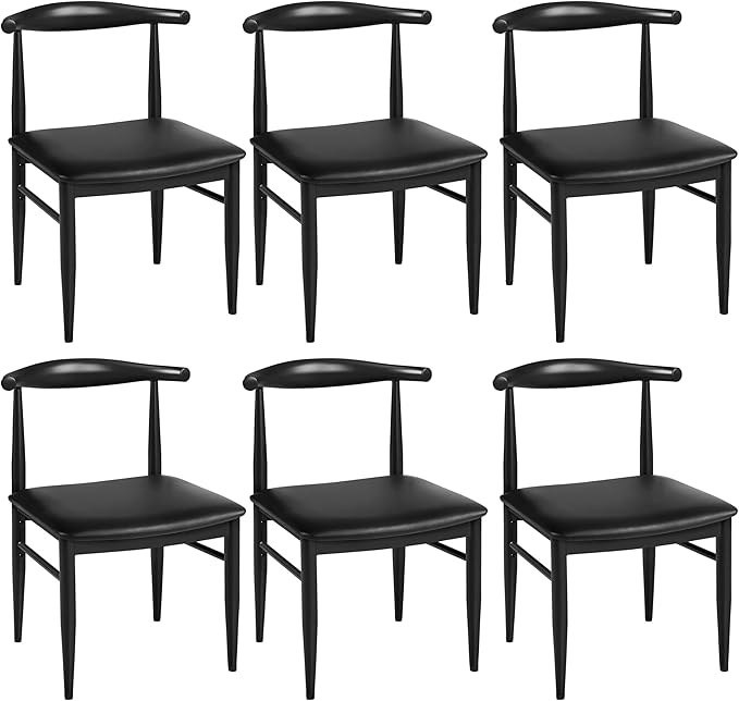 Mid Century Modern Dining Chairs Set of 4 - Black Leather