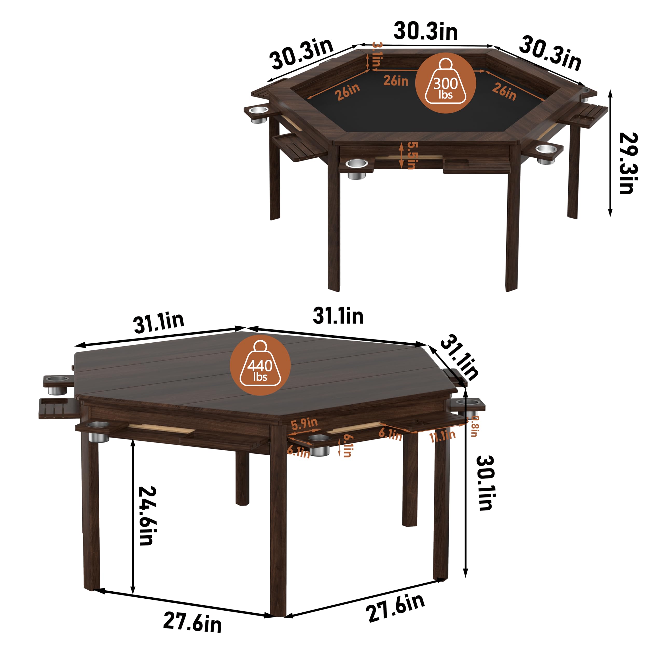 Hexagonal Board Game Table with Removable Top
