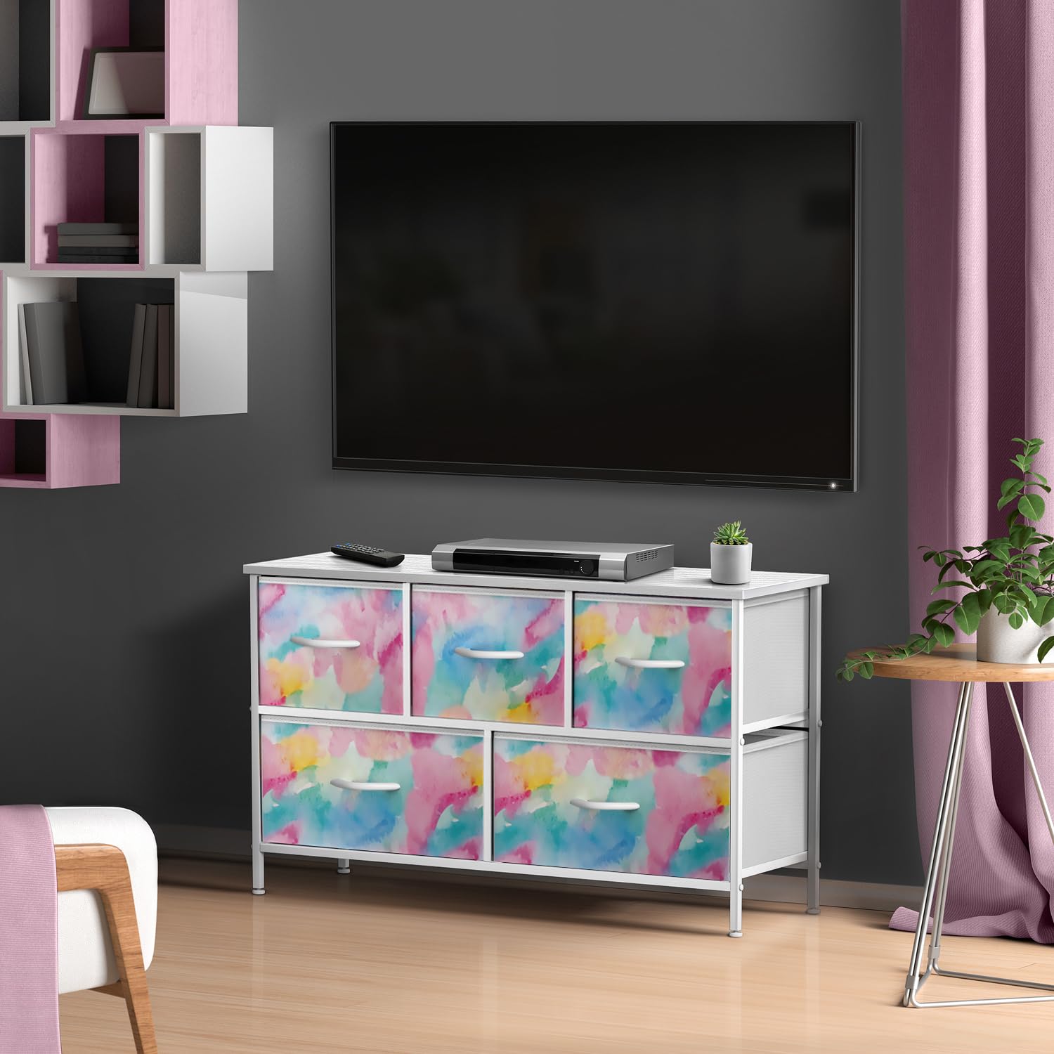 5-Drawer Storage Dresser with Fabric Bins