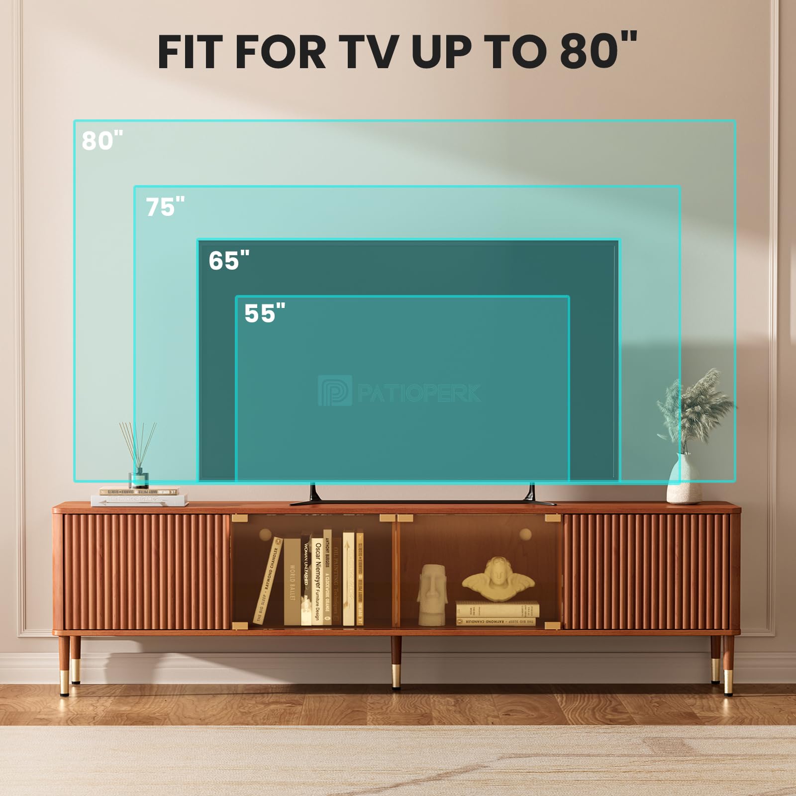 70" Mid Century Modern TV Stand with LED Lighting