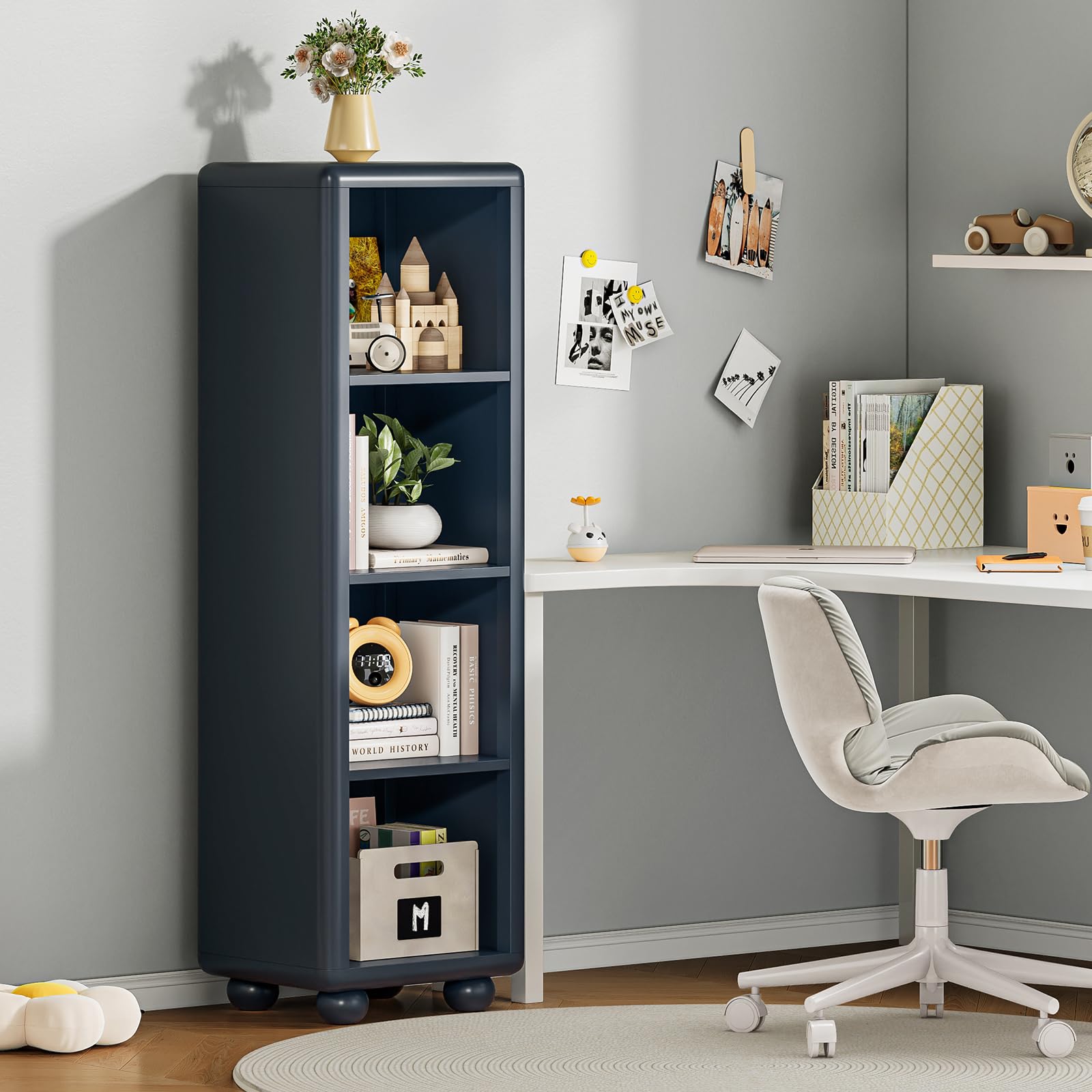 4-Tier Kids Bookshelf Storage Cabinet Navy Blue