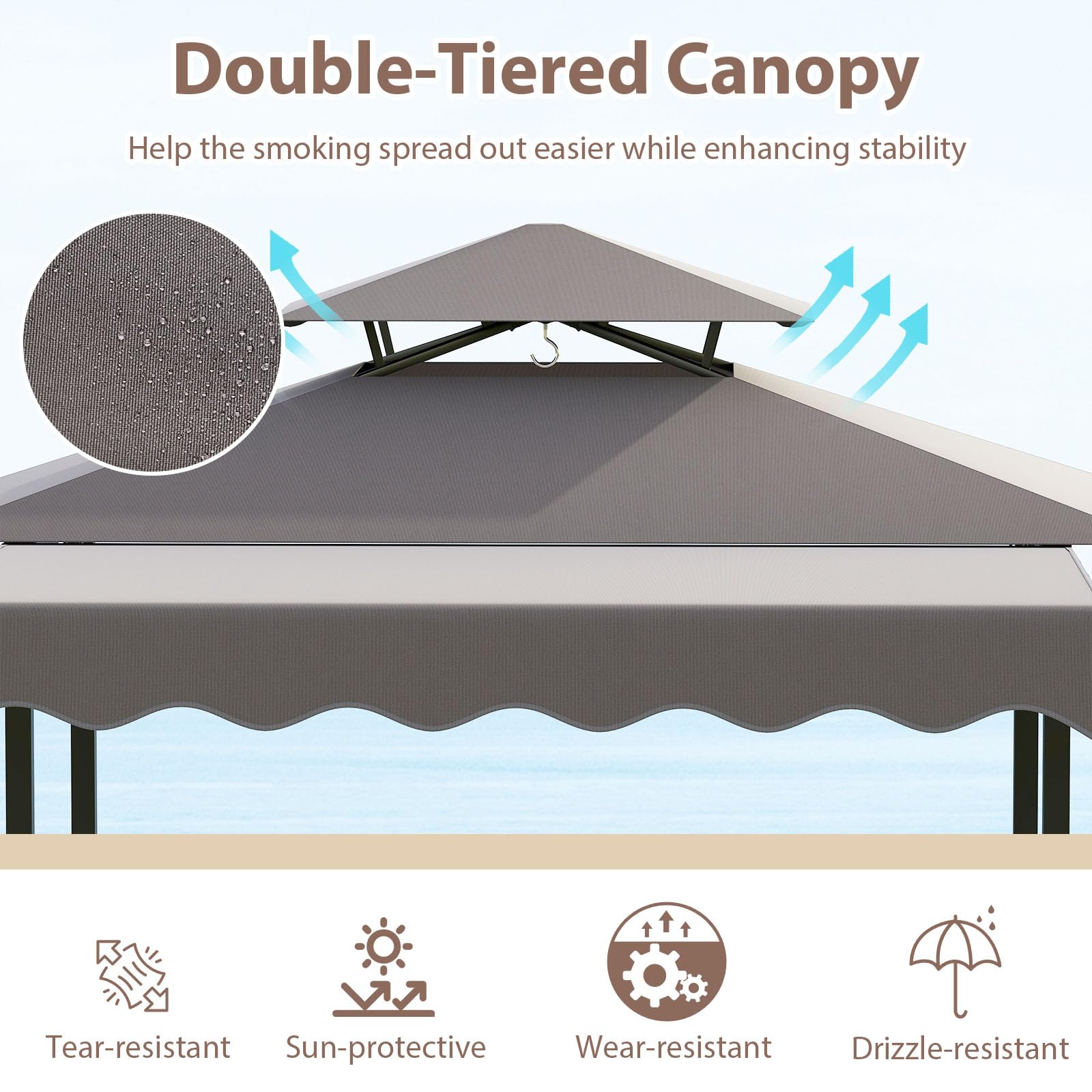 3-Piece Patio Bar Set with Grill Gazebo
