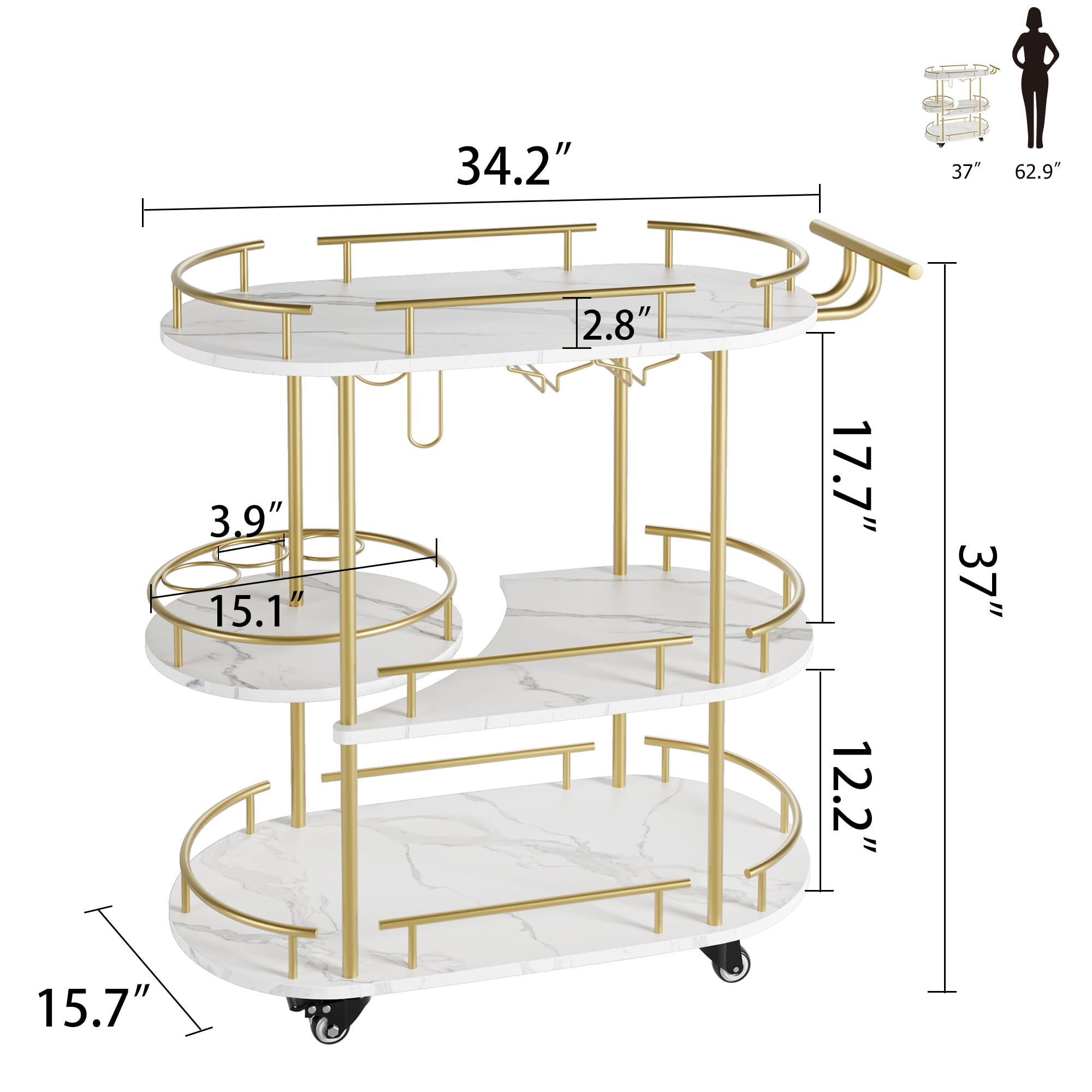 4-Tier Mobile Bar Cart with Wine Rack and Glass Holder