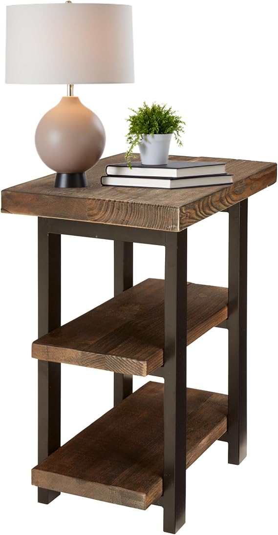 Pomona 3-Tier Industrial End Table with Solid Pine Wood and Metal Legs