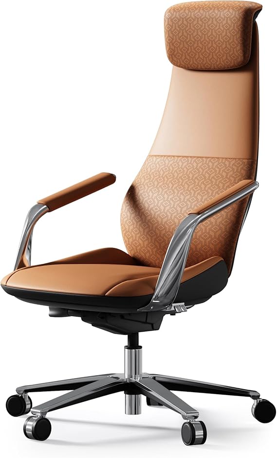 Luxury Executive Office Chair Genuine Leather High Back Ergonomic Reclining Red