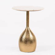 Round Marble Top Side Table with Hammered Gold Base