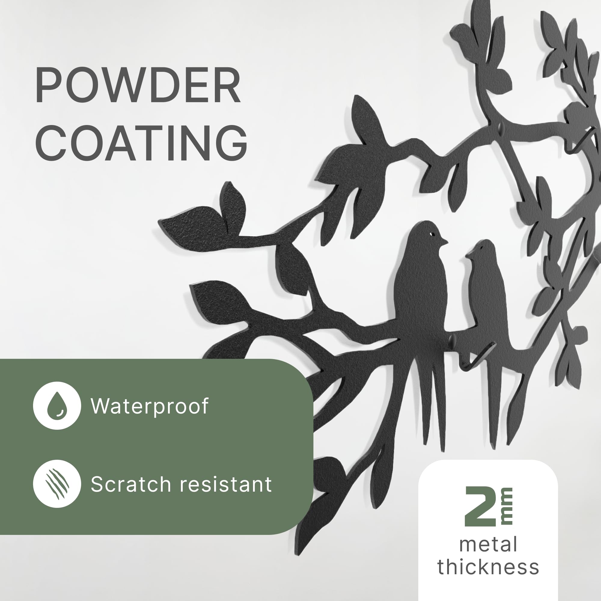 Wall Mounted Coat Rack Tree Branch with Birds 41x16